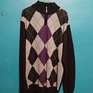 Men's Black and Purple Argyle Sweater